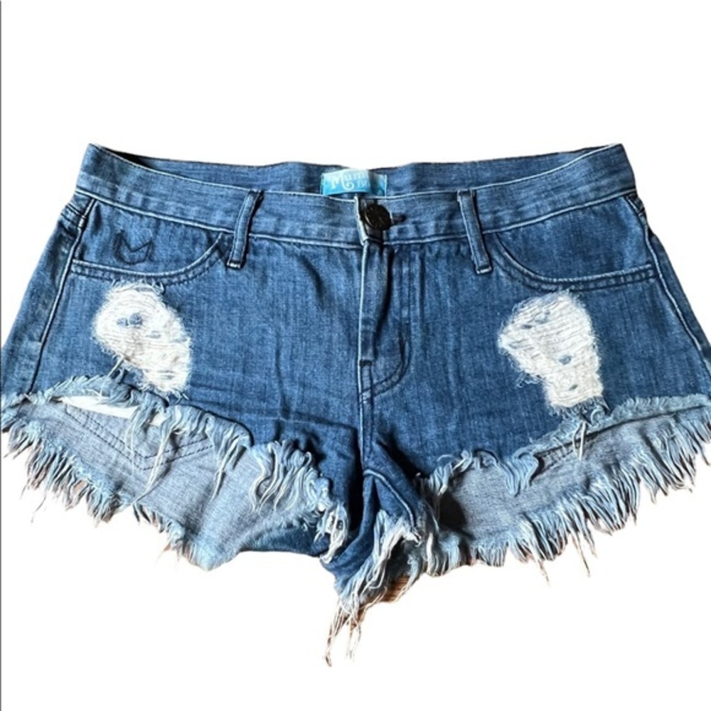 Mumu Blue Jean Destroyed Shorts size 26